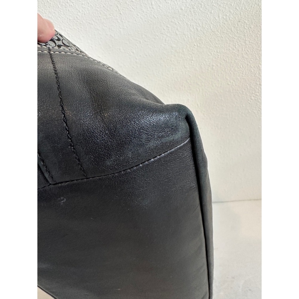 Coach F11666 Signature Jacquard Hobo Shoulder Bag Black Grey Leather Trim - Picture 15 of 16
